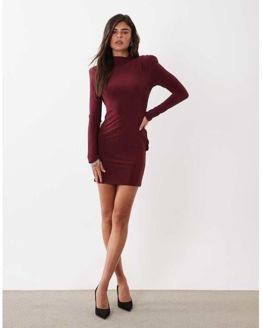 ASOS Red Bodycon Shoulder Mini Slinky Dress With Draped Back Detail