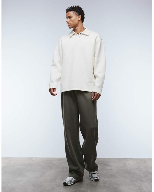 ASOS White Relaxed Polo Sweatshirt With Ribbed Collar for men