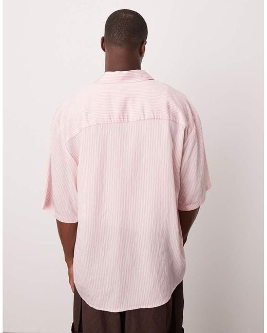 ASOS Oversized Gestreept Overhemd Met Borduursel in het Pink voor heren
