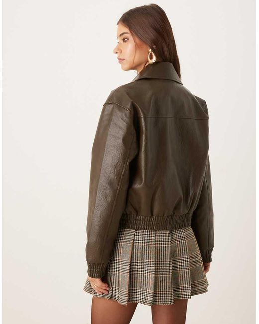 Threadbare Brown Faux Leather Bomber Jacket