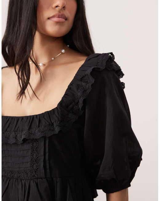Miss Selfridge Black Broderie Ruffle Milkmaid Dress