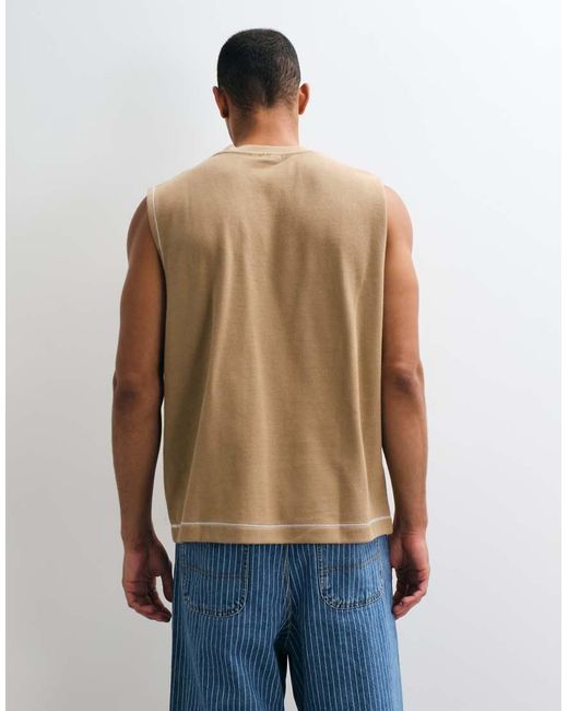 ASOS Natural Heavyweight Oversized Tank With Contrast Stitch And Pocket for men