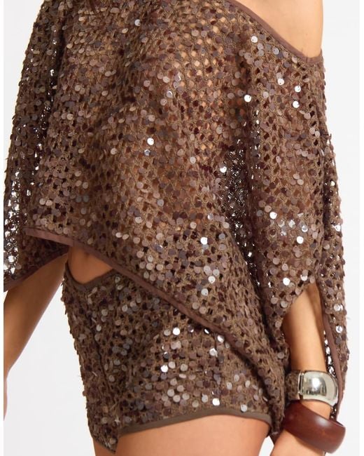 Missy Empire Brown Sequin Floaty Cape Top