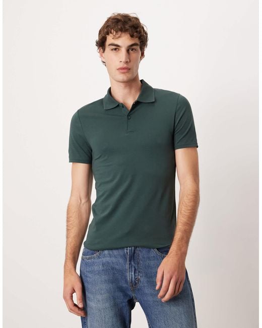 ASOS Green Essentials Muscle Fit Polo Shirt for men