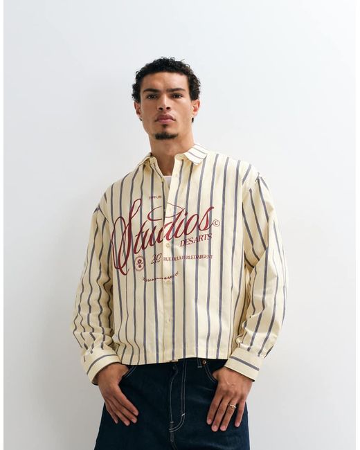 ASOS Yellow Boxy Oversized Stripe Shirt With Front Graphic for men