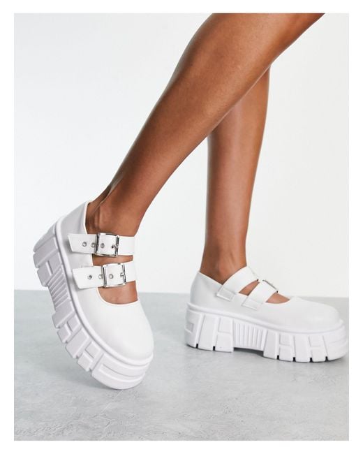 ASOS Marnie Chunky Mary Jane Flat Shoes in White | Lyst Australia