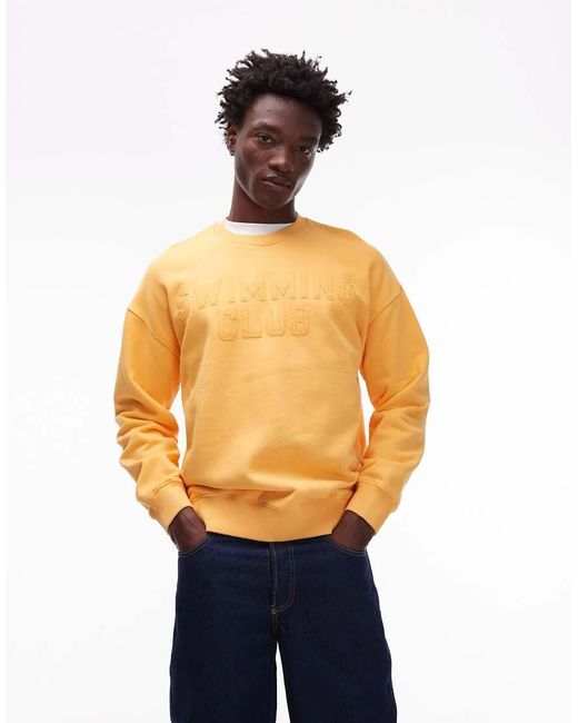 Topman Orange Oversized Fit Sweatshirt With Swimming Club Embroidery for men