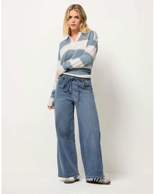 PixieGirl Blue Petite Tie Wide Leg Jeans