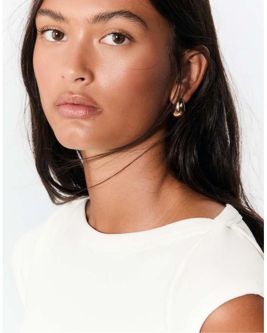 Stradivarius White Basic Boatneck T-shirt