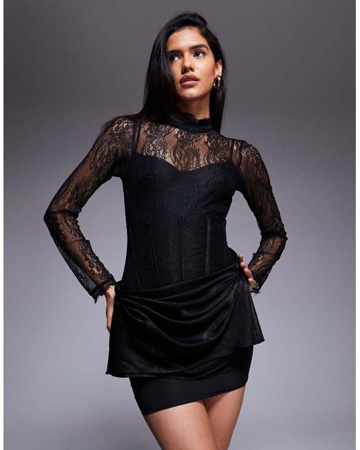 Vestito Corto A Maniche Lunghe Accollato di ASOS in Black