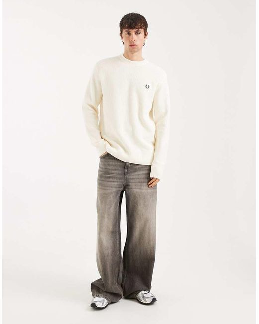 Fred Perry Brown Textured Knit Logo Jumper for men