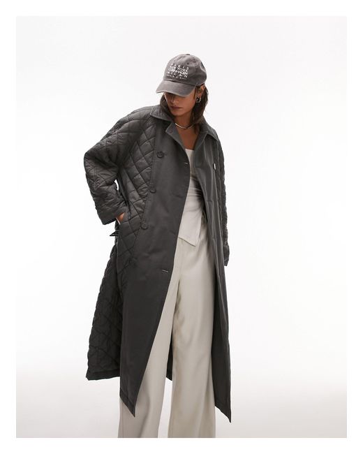 TOPSHOP Gray Reversible Long-line Padded Trench Coat