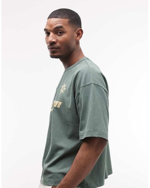 ASOS Green Heavyweight Boxy Oversized T-shirt With Berlin Graphic for men