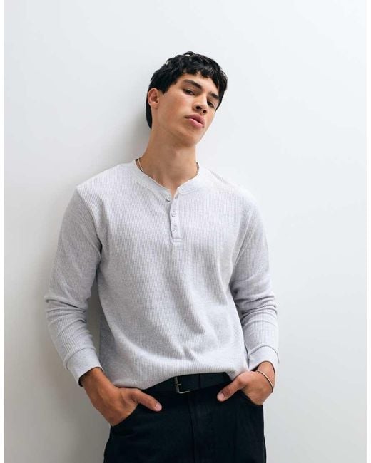 Jack & Jones Gray Long Sleeve Henley Top for men