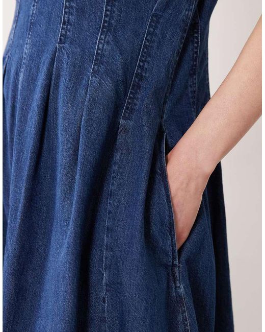 ARKET Blue Cinched Waist Denim Bubble Maxi Dress
