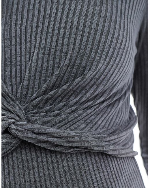 Mama.licious Blue Mamalicious Maternity Jersey Ribbed Knot Front Top