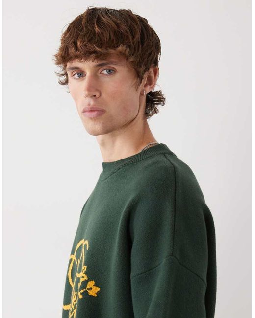 Prohibited Green Oversized Bloom Logo Knit Jumper for men