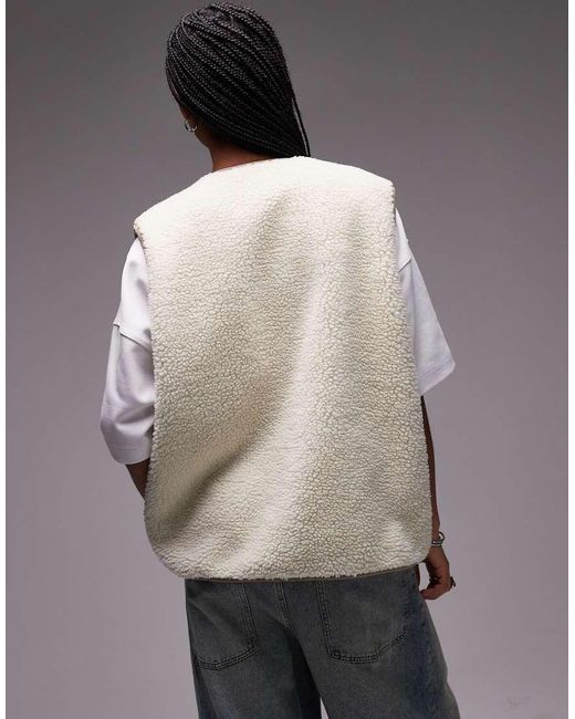TOPSHOP Natural Chuck On Borg Reversible Gilet