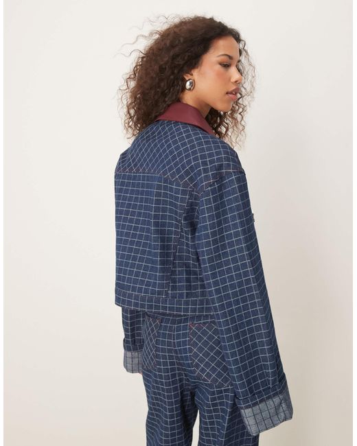 Ghospell Blue Contrast Pu Collar Denim Jacket