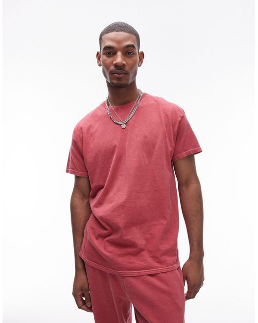 T-shirt oversize - délavé vintage Topman pour homme en coloris Red