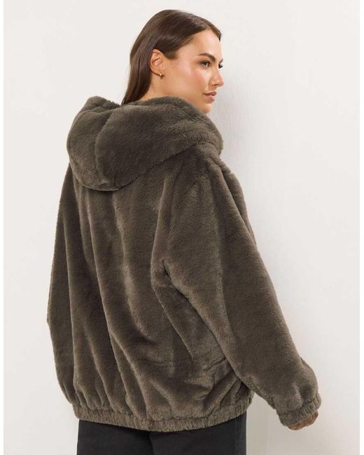 Yours Clothing Brown Faux Fur Hooded Jacket