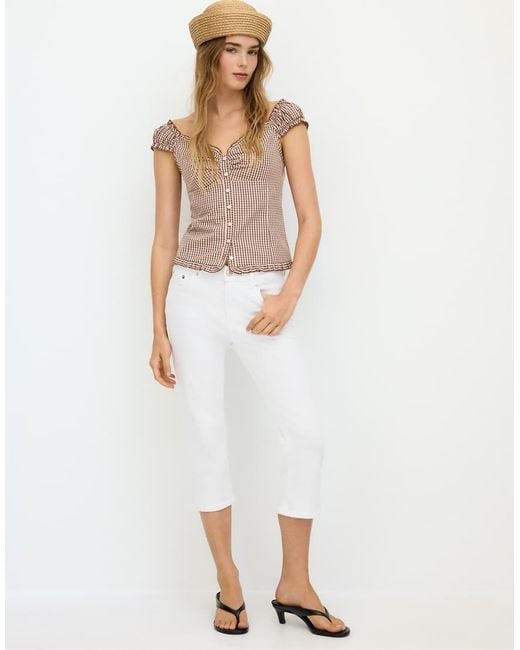 Stradivarius Brown Heart Neckline Top With Buttons