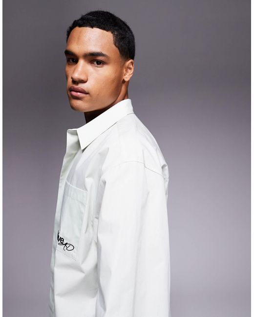 ASOS White Relaxed Shirt With Chest Embroidery for men
