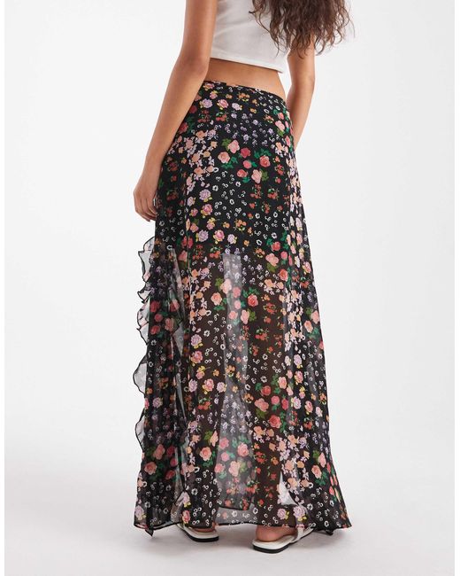ASOS White Ruffle Chiffon Printed Maxi Skirt