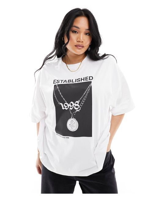 Asos design curve - t-shirt coupe boyfriend avec imprimé established et chaîne ASOS en coloris White