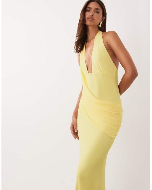 ASOS Green Mesh Halter Maxi Dress With Draped Sash Detail