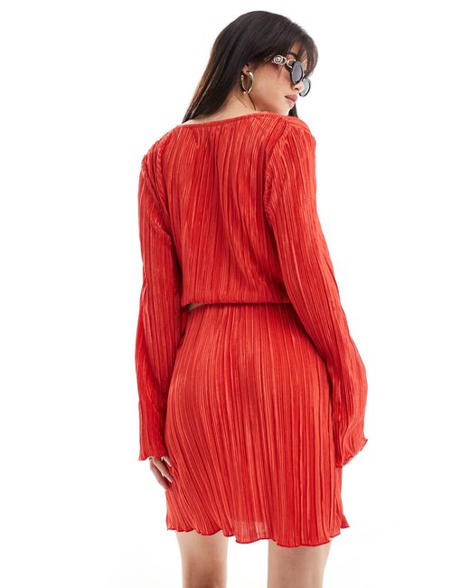 Mini-jupe d'ensemble plissée - éclatant Pieces en coloris Red