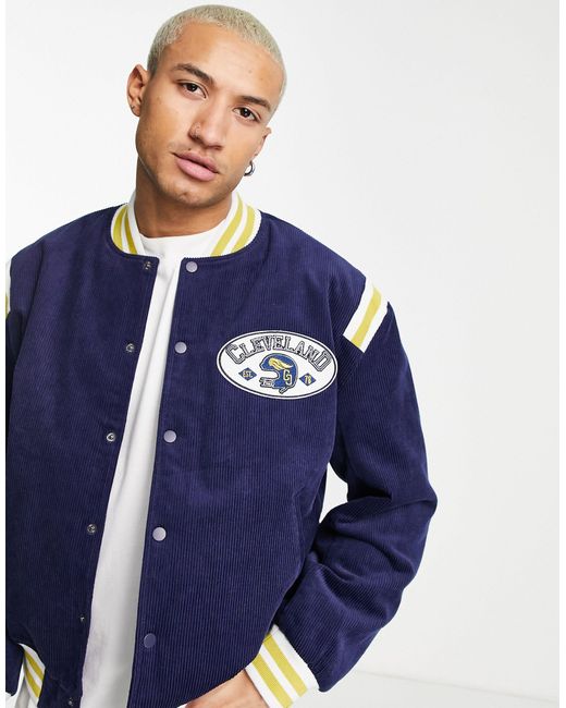 ASOS Cord Varsity Bomber Jacket in Navy (Blue) for Men Lyst