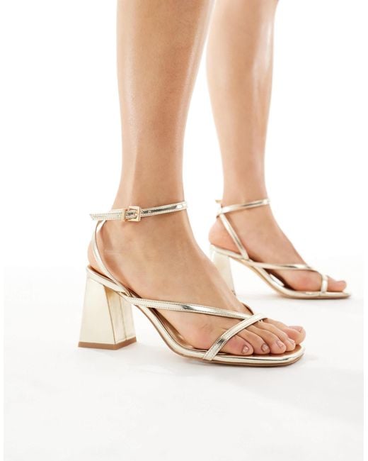 London Rebel Natural Aria Strappy Mid Block Heeled Sandals