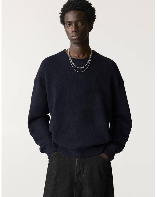 Pull&Bear – flauschiger strickpullover in Blue für Herren