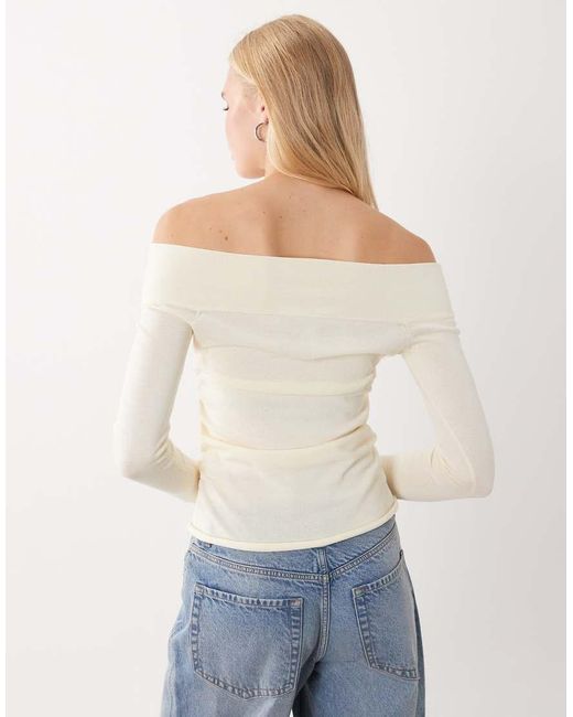 Mango Natural Lightweight Knitted Off Shoulder Top