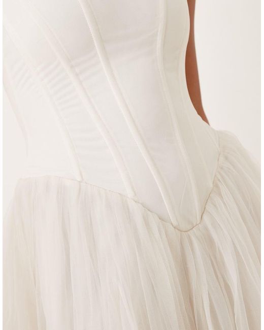 LACE & BEADS Natural Corset Drop Hem Maxi Dress