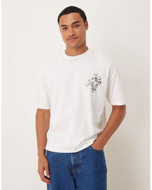 ASOS White Boxy Oversized T-shirt With Floral Chest Graphic for men