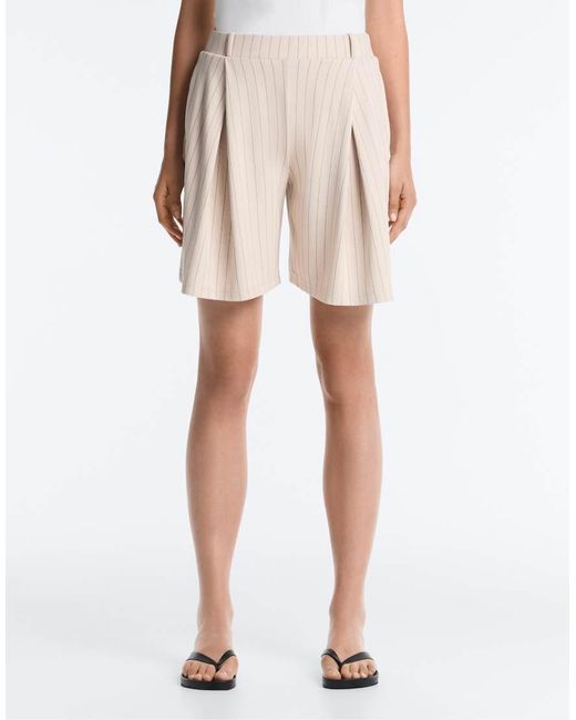 Oysho White Wide Striped Pleated Bermuda Shorts