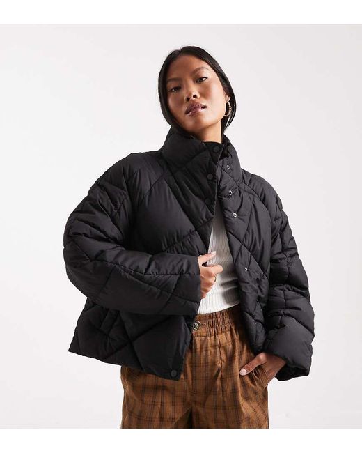 Miss Selfridge Black Oversized Quilted Funnel Neck Crop Puffer Jacket