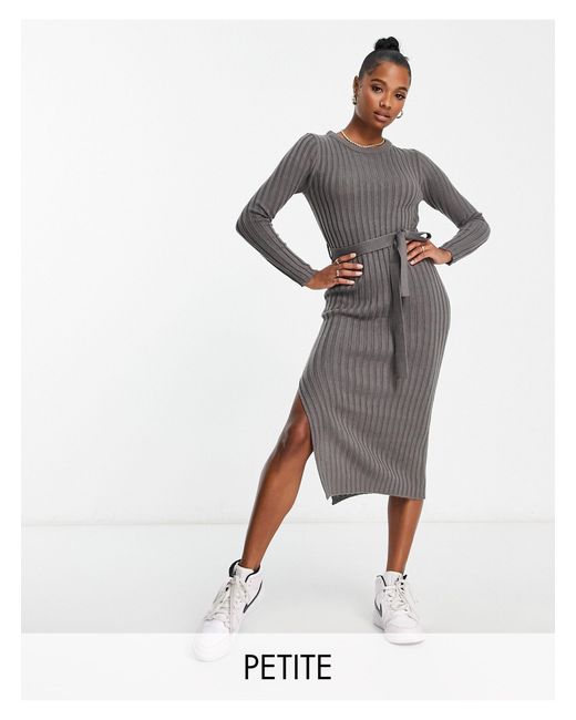 Brave Soul Gray Petite Eddie Knitted Dress With Slit