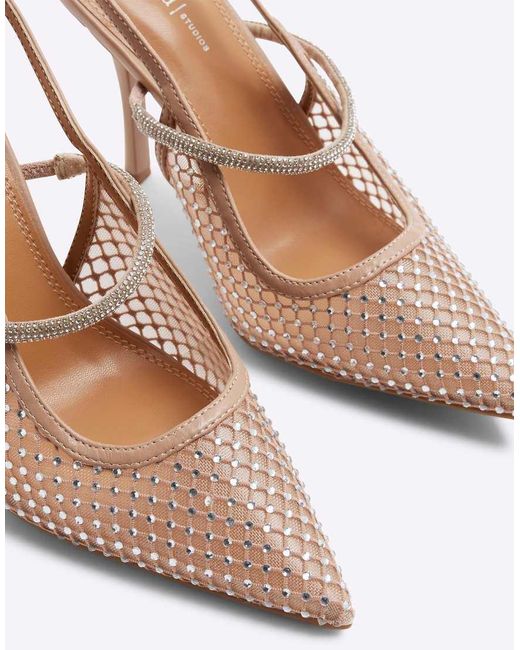 River Island Pink Mesh Diamante Sling Back Court Shoes