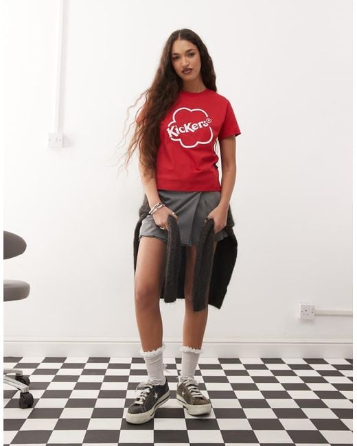 Kickers Red 90s Baby Tee With Logo