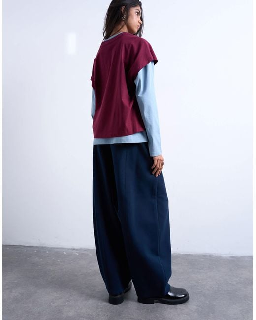 TOPSHOP Blue Scuba-style Fabric Pintuck Barrel Leg jogger