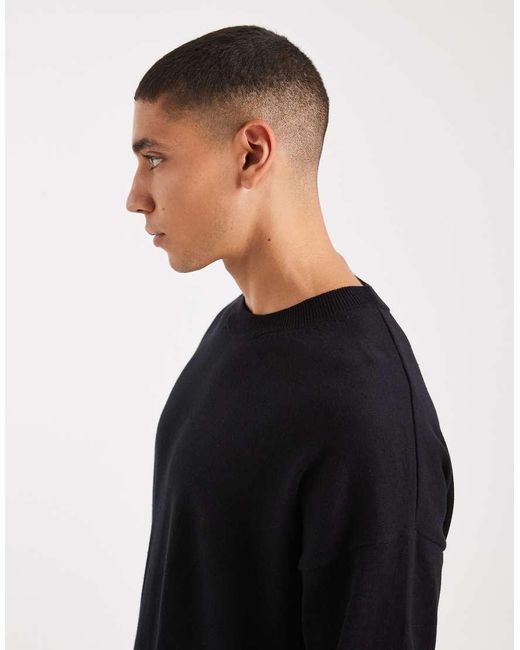 ASOS Blue Relaxed Long Sleeve Knitted Crew Neck T-Shirt for men