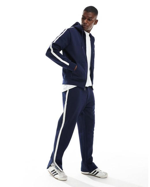 Polo Ralph Lauren Blue Run Club Stripe Taped Sleeve Full Zip Pique Hoodie for men