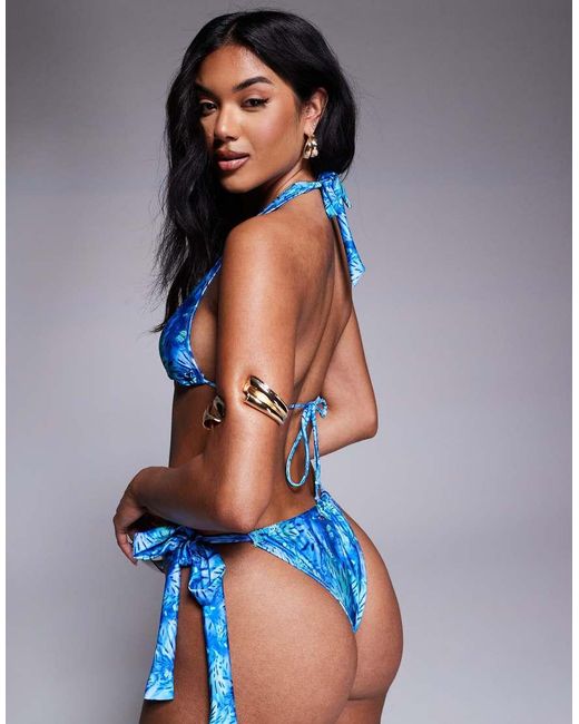 Candypants Blue Abstract Print Triangle Bikini Top