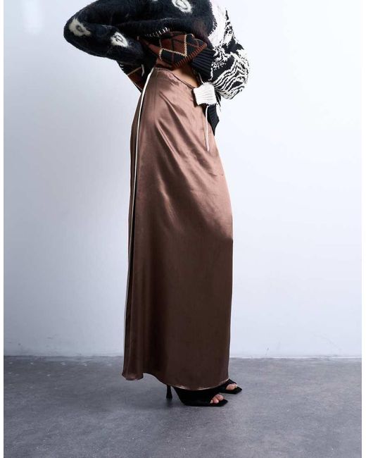 TOPSHOP White Satin Maxi Bias Skirt With Piping