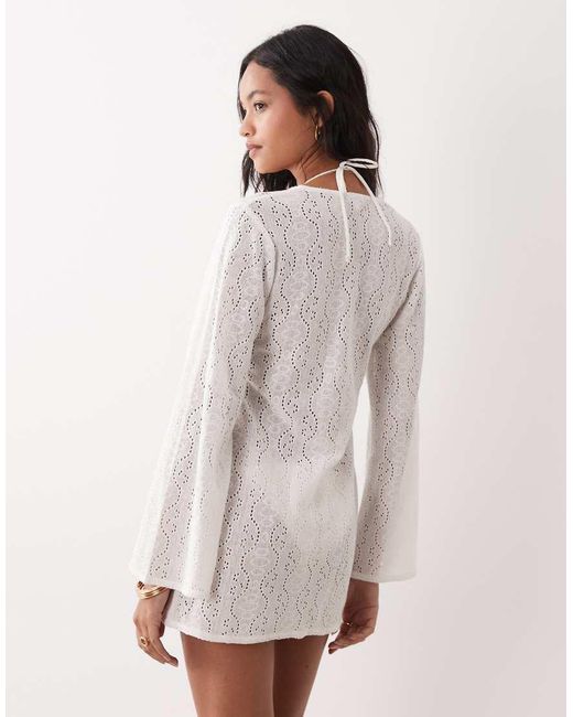esmé studios White Knit Tie Front Mini Beach Dress Cover Up
