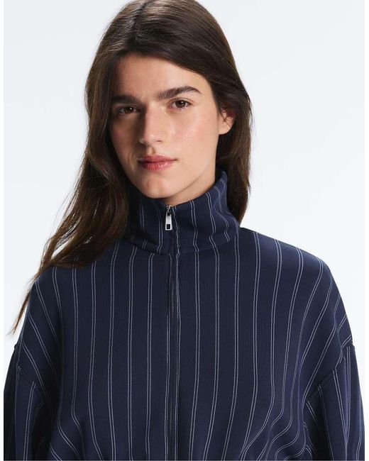 Oysho Blue Soft-Touch Modal Jacket With Adjustable Waist And High Collar