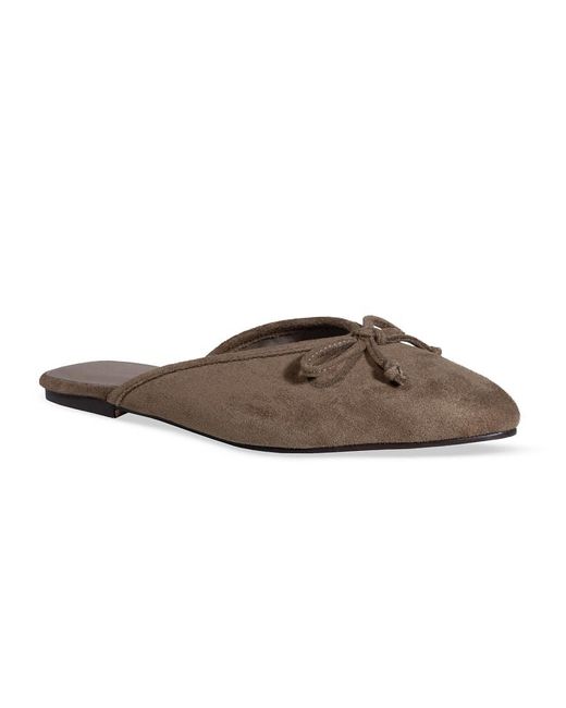 SEQWL Brown Bow Detail Flat Mules Backless Loafers With Almond Toe